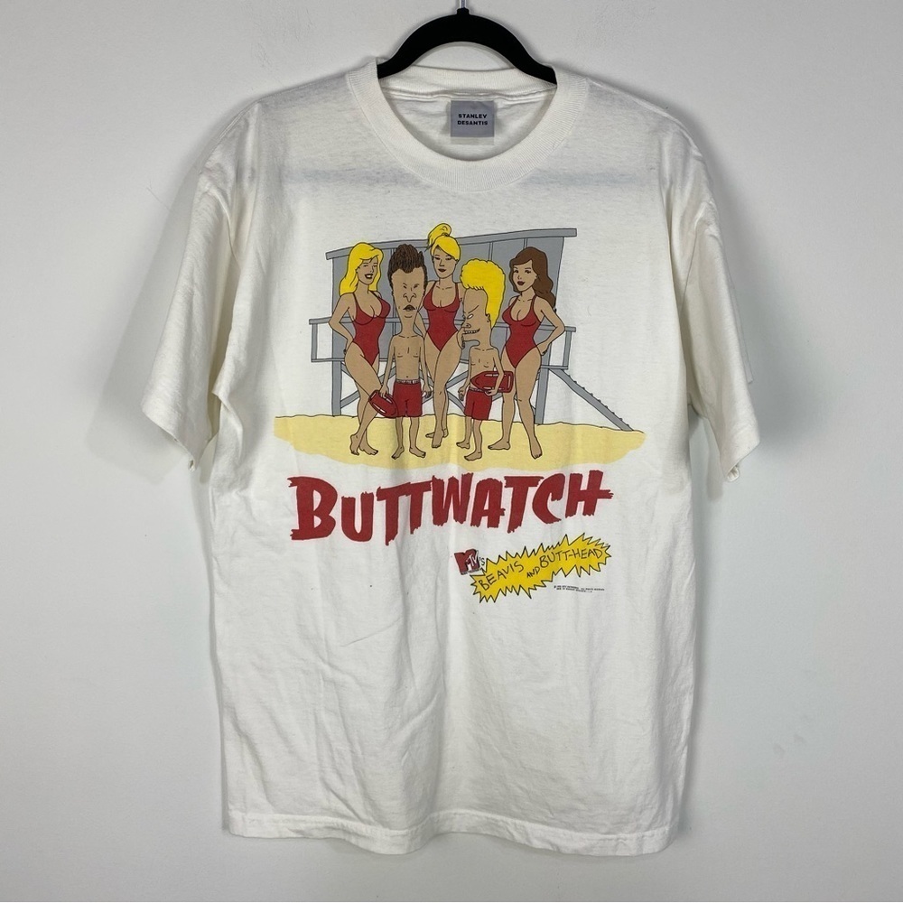 Vintage 90s MTV Beavis Butthead Baywatch Buttwatch Sz L T-shirt Stanley Desantis